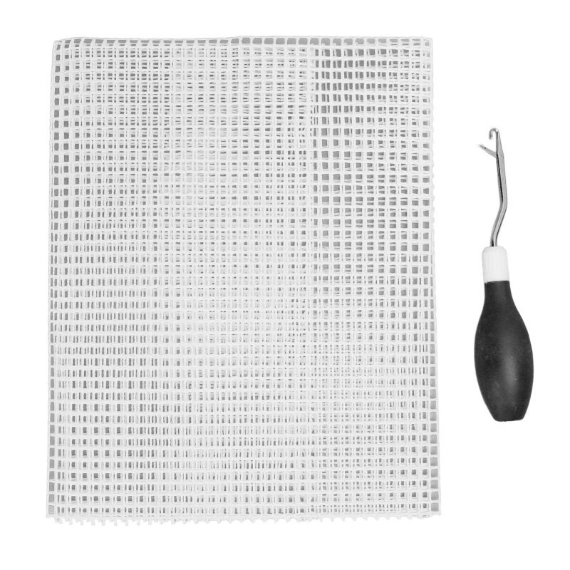 Latch Hook Kit: Black Metal Tool With Comfortable Rubber Handle - Versatile Rug Making Mesh for Home Craft Projects - Image 1