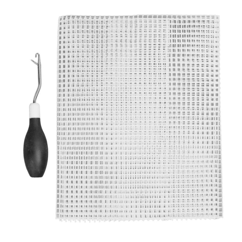 Latch Hook Kit: Black Metal Tool With Comfortable Rubber Handle - Versatile Rug Making Mesh for Home Craft Projects - Image 2