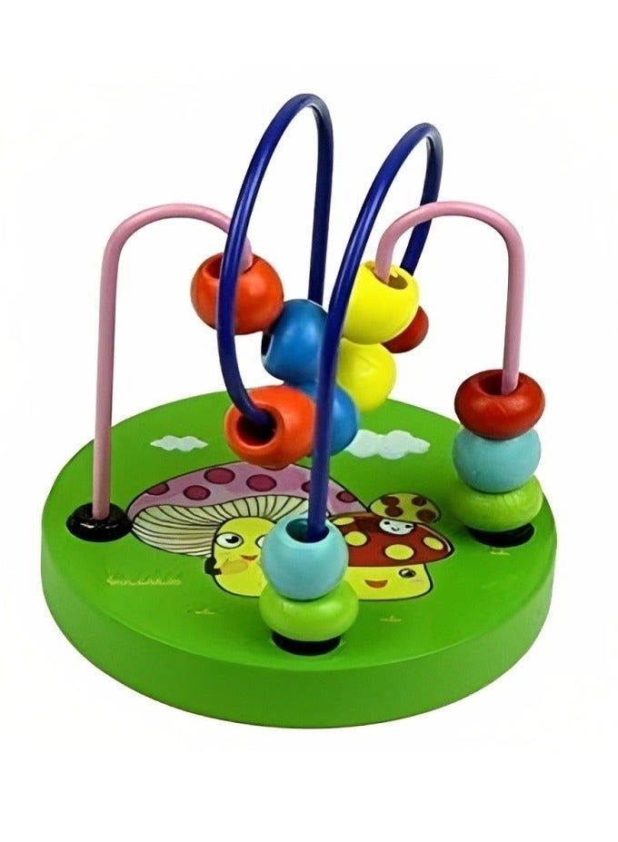 Montessori Wooden Toys Circles Round Bead Iron Wire, Early Educational Developmental Puzzle Games, Bead Maze Roller Coaster for Toddlers, Green Color  - Image 1