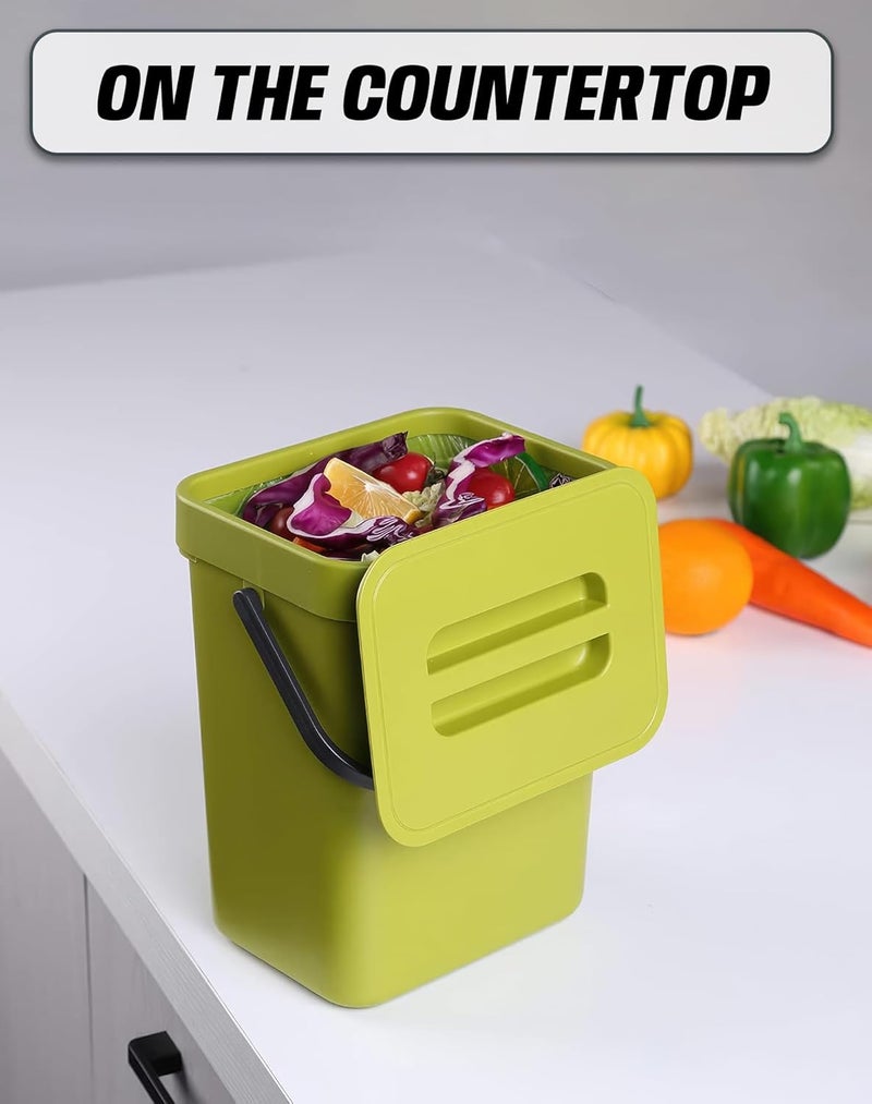 MONGTINGLU Compost Bin for Kitchen Countertop, 1.3 Gallons Hanging Small Trash Can with Lid, Kichen Under Sink Trash Can, Wall Mount Indoor Compost Bucket with Lid, 5L(Lime Green) - Image 4