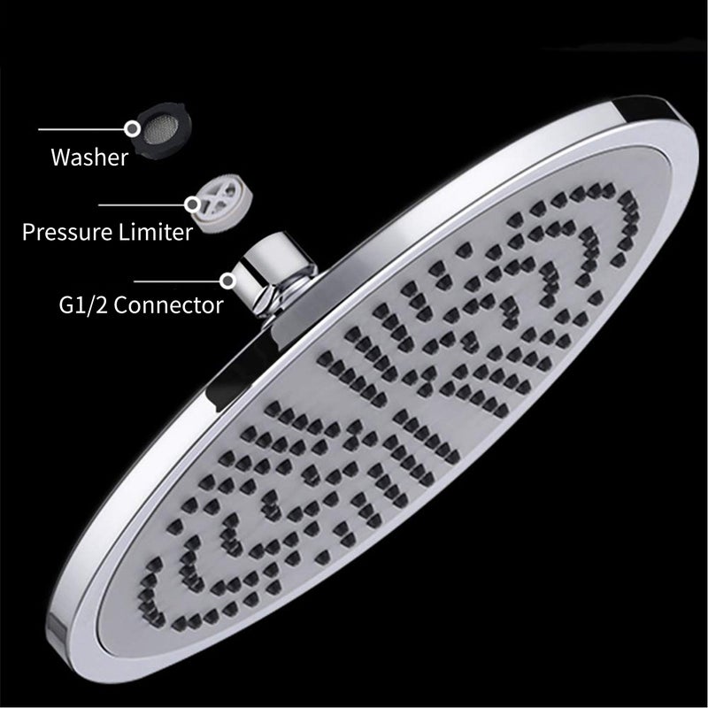 9.5 Inch Rain Showerhead High Pressure Shower Head G1/2 Adjustable Bathroom Shower Head Spray Showerhead Stainless Steel Polished Chrome Bath Rain Round Shower Head Replacement - Image 3