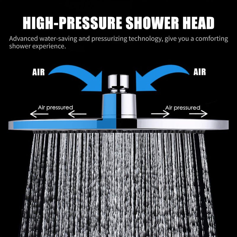 9.5 Inch Rain Showerhead High Pressure Shower Head G1/2 Adjustable Bathroom Shower Head Spray Showerhead Stainless Steel Polished Chrome Bath Rain Round Shower Head Replacement - Image 2
