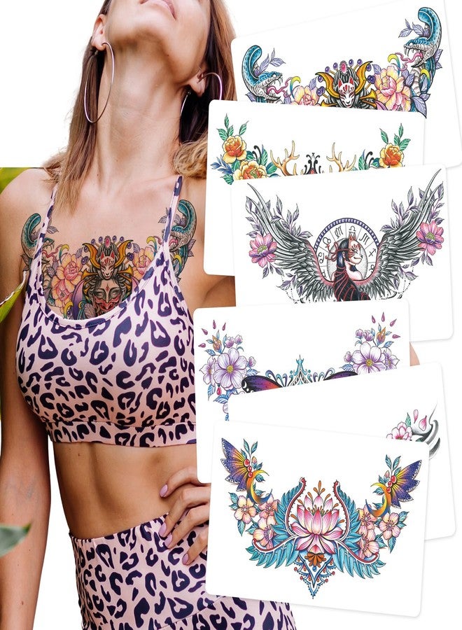 Kotbs 6-Sheet Large Temporary Tattoos - Body Stickers for Chest, Back & Arms - Floral, Butterfly & Wing Designs - Waterproof Fake Tattoos for Men & Women - Image 1