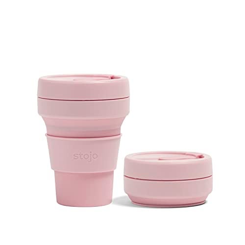 كوب القهوة القابل للطي STOJO OnTheGo سعة 12 أونصة 355 مل قابل لإعادة الاستخدام مصنوعة من السيليكون القابل للطي مع غطاء بحجم جيب محمول آمن في غسالة الصحون لون القرنفل
