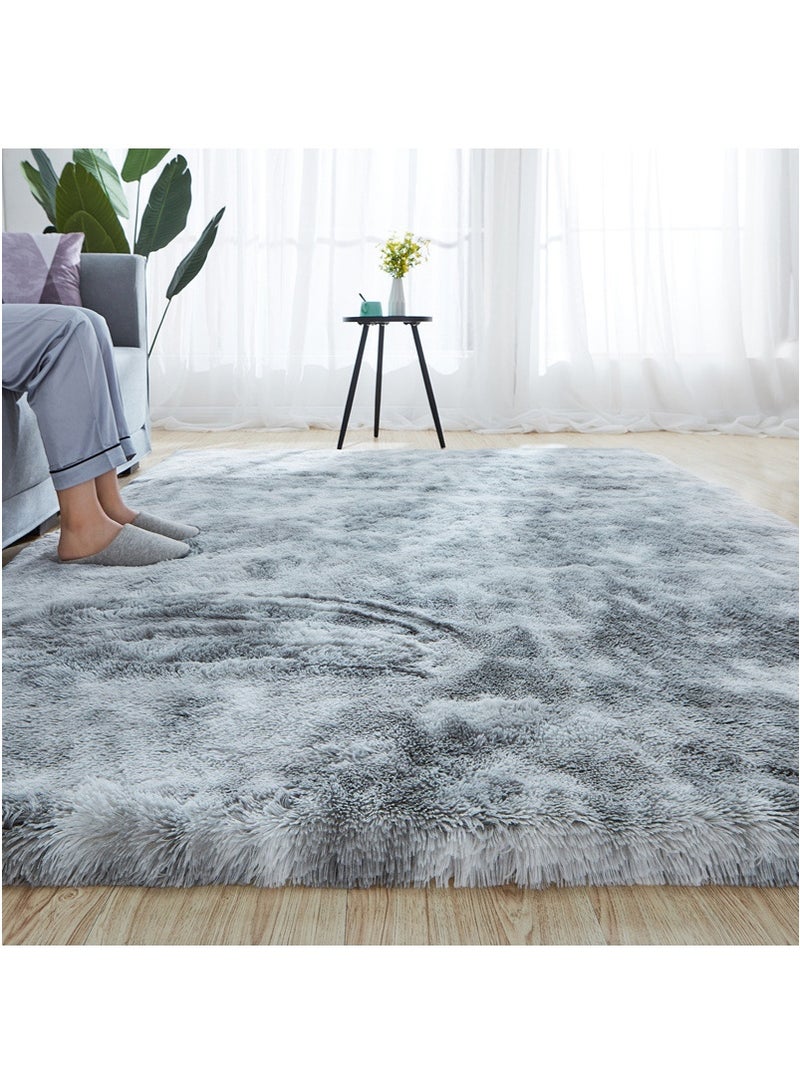 TAPIT 160x200cm Home Shaggy Area Rug for Bedroom Bedside Living Room, Washable Carpet Mat for Sofa Coffee Table, Bay Window Long Furry Carpet, Bedside Non-Slip Plush Floor Mat (Grey) - Image 1