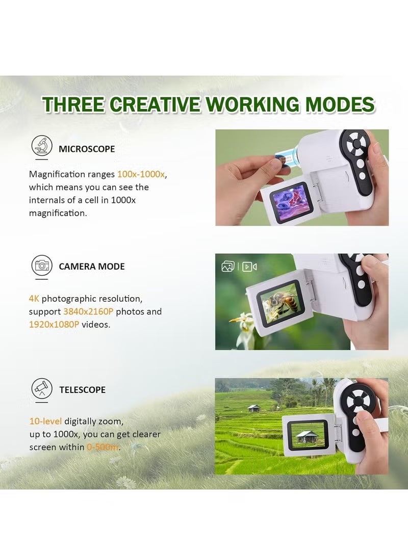 Microscope for Kids, 1000x Handheld Kids Microscope with 6 Adjustable LED Lights, 2 LCD Screen Mini Portable Microscope USB to PC for Kids 8-12, Comes with 32GB SD Card - Image 3