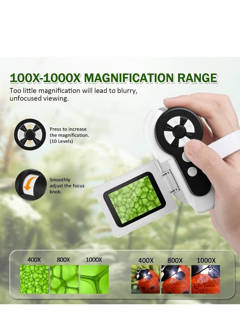 Microscope for Kids, 1000x Handheld Kids Microscope with 6 Adjustable LED Lights, 2 LCD Screen Mini Portable Microscope USB to PC for Kids 8-12, Comes with 32GB SD Card - Image 4