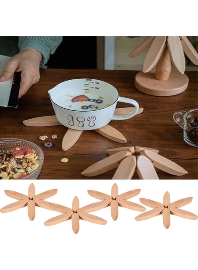 Wooden Trivets for Hot Dishes Tree Shape Trivet Set with 3 Beech Wood Foldable Heat Resistant Pads and Vertical Stand Holder Including Mushroom Shape Toothpick Holder for Kitchen Dining Table Decor Rustic Wooden Hot Pot Holder for Bowls Teapots Pans and Hot Plates Countertop Protector and Kitchen Organizer Gift Set - Image 5
