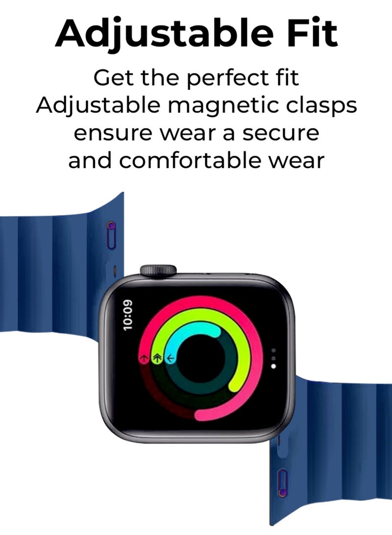 جلاسولوجي Smart Watch Band Magnetic Silicone 46 mm Blue – Compatible with apple watch 42mm/44mm (Series 1–10) Stylish, Durable, and Secure Replacement Strap - Image 3