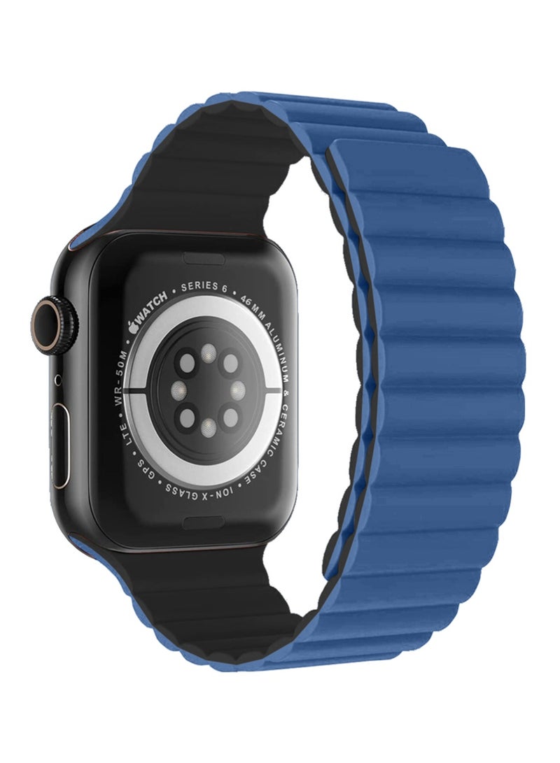 جلاسولوجي Smart Watch Band Magnetic Silicone 46 mm Blue – Compatible with apple watch 42mm/44mm (Series 1–10) Stylish, Durable, and Secure Replacement Strap - Image 2