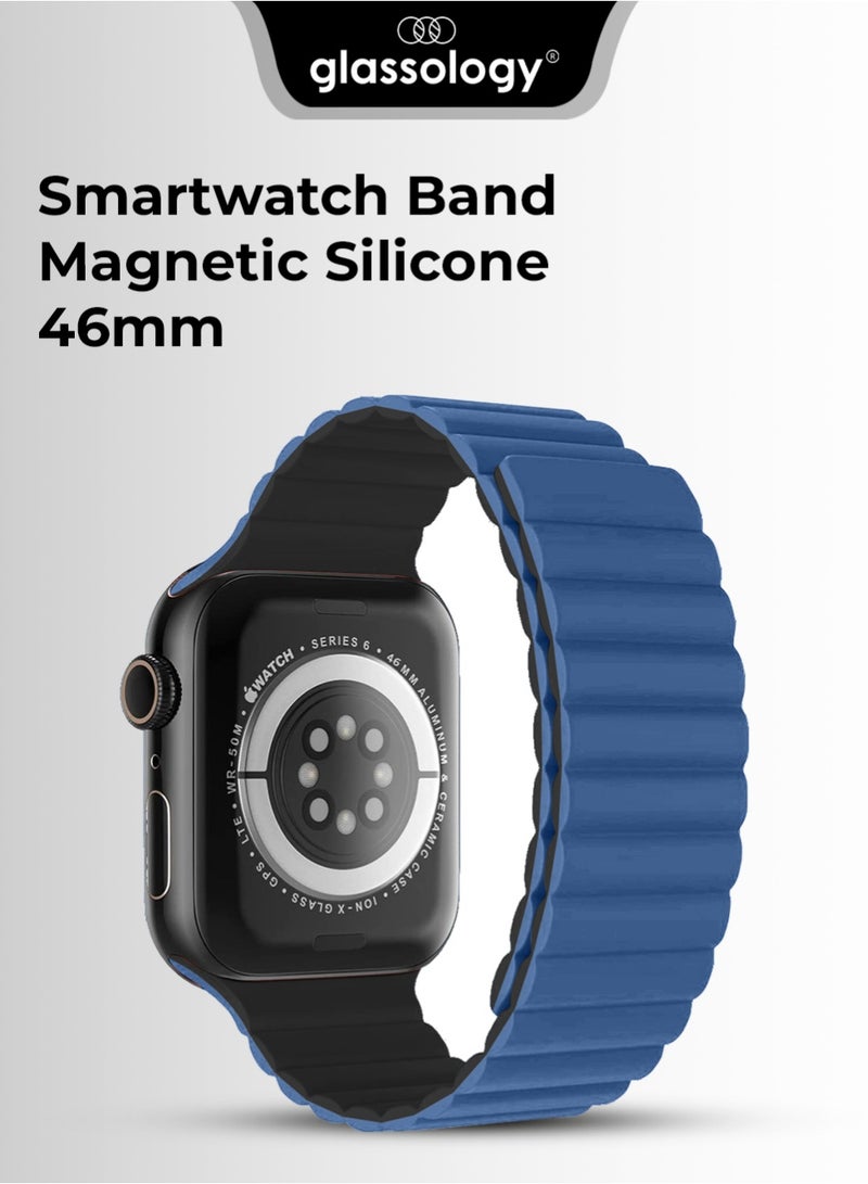 جلاسولوجي Smart Watch Band Magnetic Silicone 46 mm Blue – Compatible with apple watch 42mm/44mm (Series 1–10) Stylish, Durable, and Secure Replacement Strap - Image 1