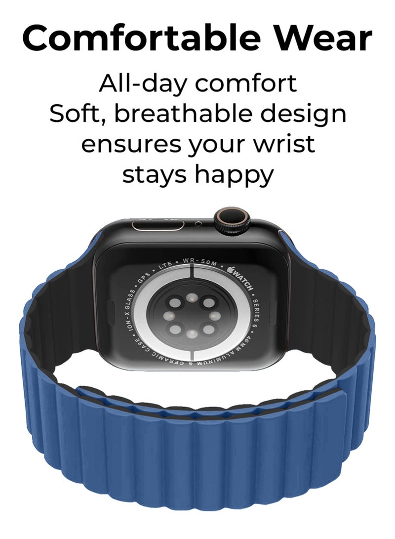 جلاسولوجي Smart Watch Band Magnetic Silicone 46 mm Blue – Compatible with apple watch 42mm/44mm (Series 1–10) Stylish, Durable, and Secure Replacement Strap - Image 4