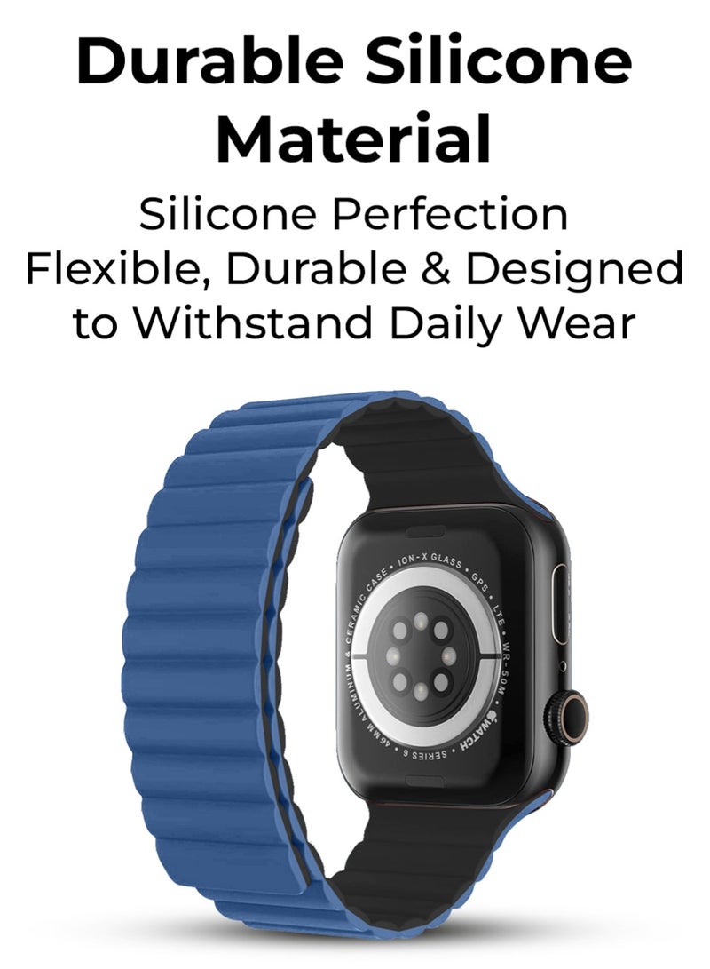 جلاسولوجي Smart Watch Band Magnetic Silicone 46 mm Blue – Compatible with apple watch 42mm/44mm (Series 1–10) Stylish, Durable, and Secure Replacement Strap - Image 5