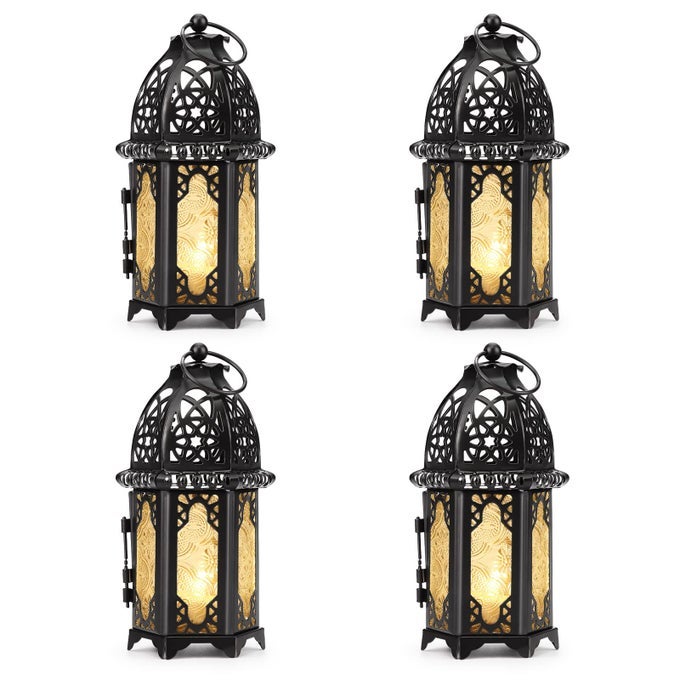 METAL CANDLE HOLDER 4PCS TRANSPARENT GLASS MOROCCAN STYLE HANGING LANTERNS CREATIVE WEDDING HOME TABLETOP DECORATION BIRDCAGE BLACK