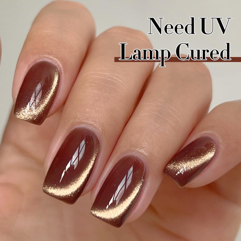 Double Rhythm 15ML Ice Glass Cat Eye Gel Polish with Magnet Holographic Glitter Shimmer Translucent Sheer Color Salon Soak Off Magnetic Nail at Home (Coffee Brown-MC1126) - Image 3