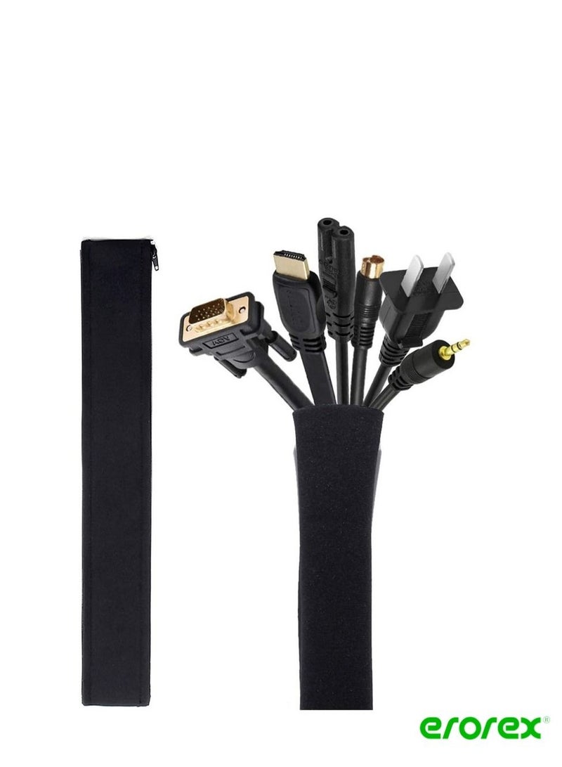 erorex Cable Management Sleeve, JOTO Cord Management System for TV/Computer/Home Entertainment, 40 inch Flexible Cable Sleeve Wrap Cover Organizer, 2 Piece – Black - Image 1