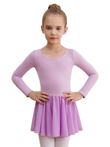 WEGETIT Long Sleeve Girls Leotard Gymnastics Leotards for Girls Ballet Dance Dresses with Skirt (Light Purple,4-6 Years) - Image 1