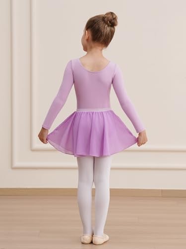 WEGETIT Long Sleeve Girls Leotard Gymnastics Leotards for Girls Ballet Dance Dresses with Skirt (Light Purple,4-6 Years) - Image 4