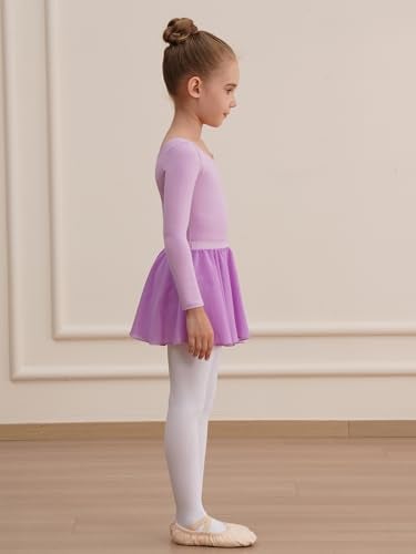 WEGETIT Long Sleeve Girls Leotard Gymnastics Leotards for Girls Ballet Dance Dresses with Skirt (Light Purple,4-6 Years) - Image 5
