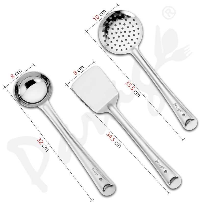Parage Parage 3 Pieces Stainless Steel Kitchen Tools Set for Cooking and Serving Pack of 3 Ladle Karachhi Skimmer Jhara TurnerSpatula Palta Silver Size 32 cms 335 cms 345 cms - Image 2