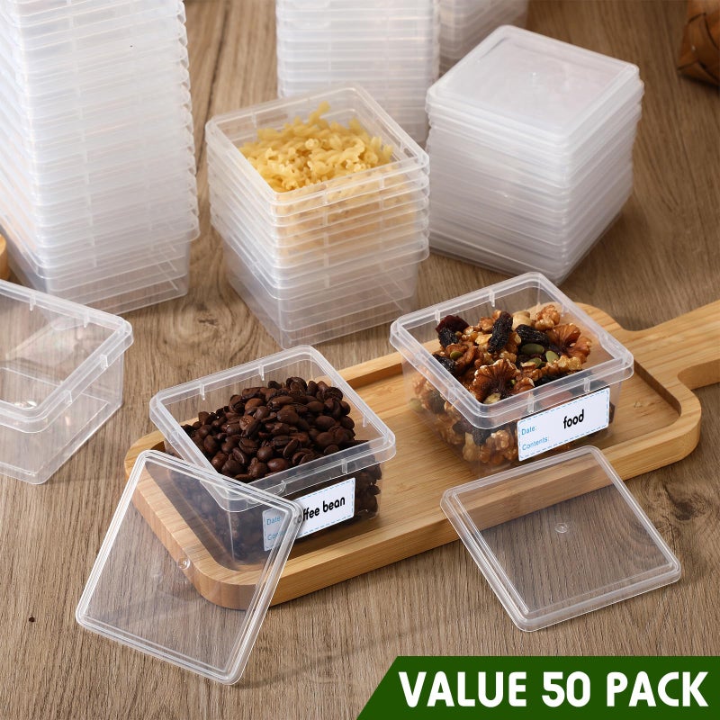 Blushtier 12 oz 50 Pack Small Square Deli Containers with Lids Plastic Freezer Food Reusable Meal Dessert Ice Cream Containers with Labels for Takeout Meal Storage Microwave Freezer Safe(Clear,) - Image 4