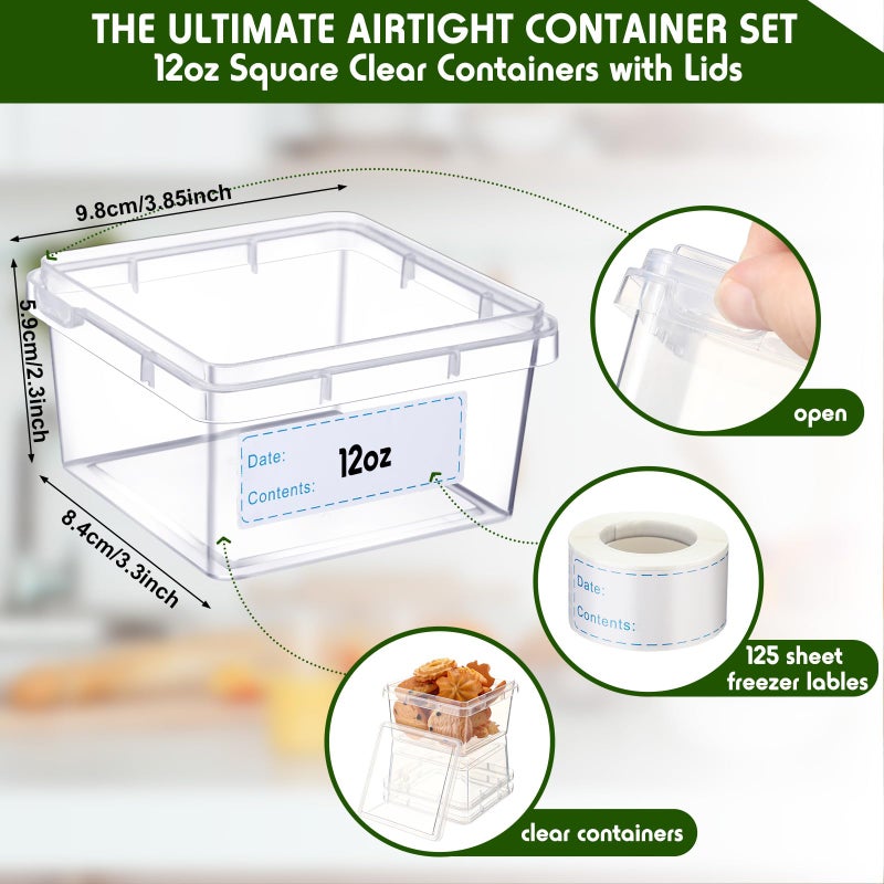 Blushtier 12 oz 50 Pack Small Square Deli Containers with Lids Plastic Freezer Food Reusable Meal Dessert Ice Cream Containers with Labels for Takeout Meal Storage Microwave Freezer Safe(Clear,) - Image 2