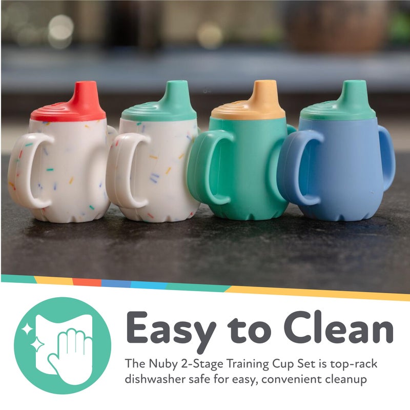 Nuby First Training Cup - Silicone Cup with Free-Flow Spout and Easy-Grip Design - 2 oz - 6+ Months - Coral and Sprinkles - Image 4