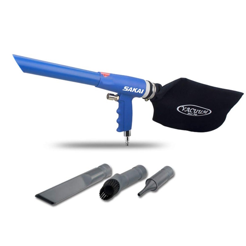 sakai SAKAI Air Powered 2 in 1 Function Air Vacuum Kit  Blow Gun  Suction Vacuum Pneumatic Cleaner with 3 Type Tubes and Rotatable Brush 
