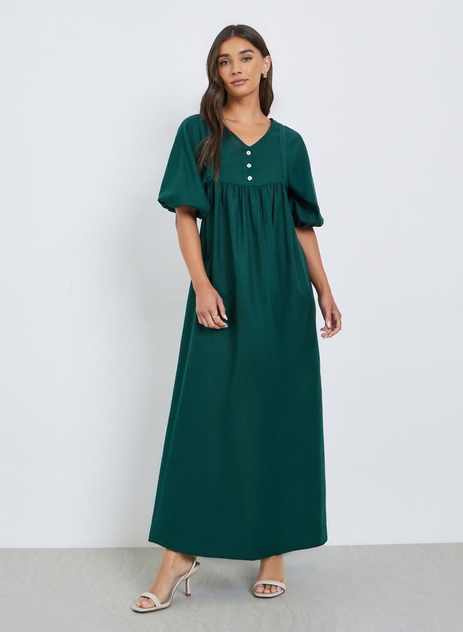Styli Green V Neck Maxi Dress - Image 3