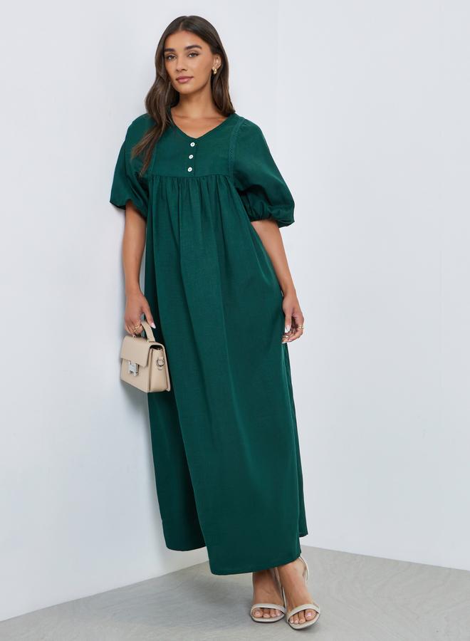 Styli Green V Neck Maxi Dress - Image 1