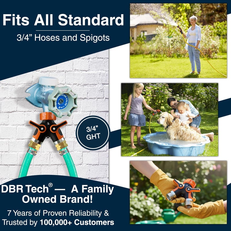 DBR Tech ® Hose Splitter 2 Way, Heavy Duty Metal Connector, Two Way Garden Hose Splitter, High Flow Spigot Faucet Bib Adapter, Solid Double Y Shut Off Valve for Outdoor Gardening Hoses, Orange - Image 5