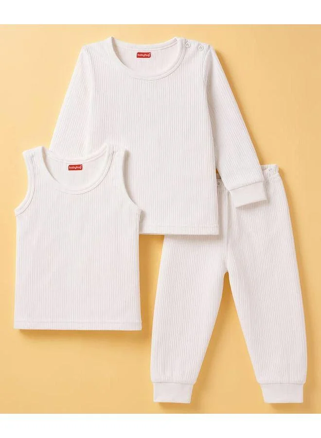 Babyhug Babyhug Knit Full Sleeves Solid Vest & Pullover & Pant Thermal Inner Wear - White