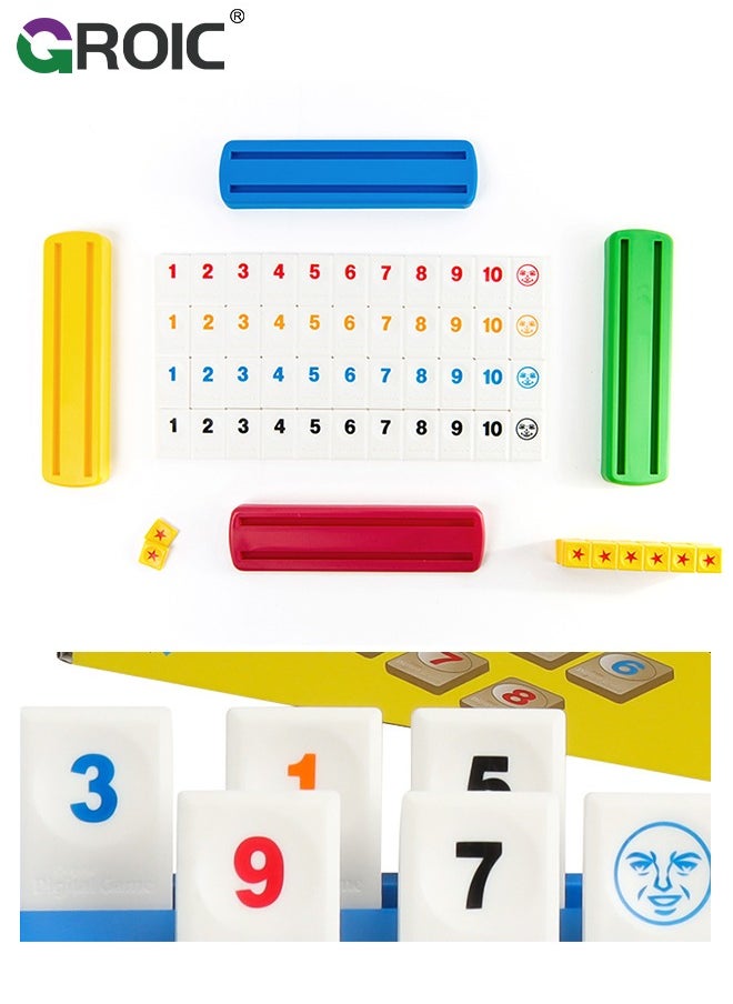 GROIC - Rummy Cube Game with 4 Racks, Rummy Cube Game Set with 44 Number Cards, 56 Star Cards, Rummy Tiles Travel Family Classic Board Games Learning Puzzle Games for Kids - Image 1