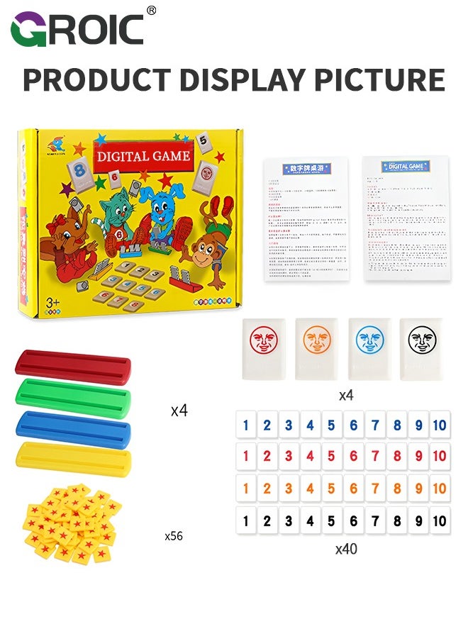 GROIC - Rummy Cube Game with 4 Racks, Rummy Cube Game Set with 44 Number Cards, 56 Star Cards, Rummy Tiles Travel Family Classic Board Games Learning Puzzle Games for Kids - Image 1