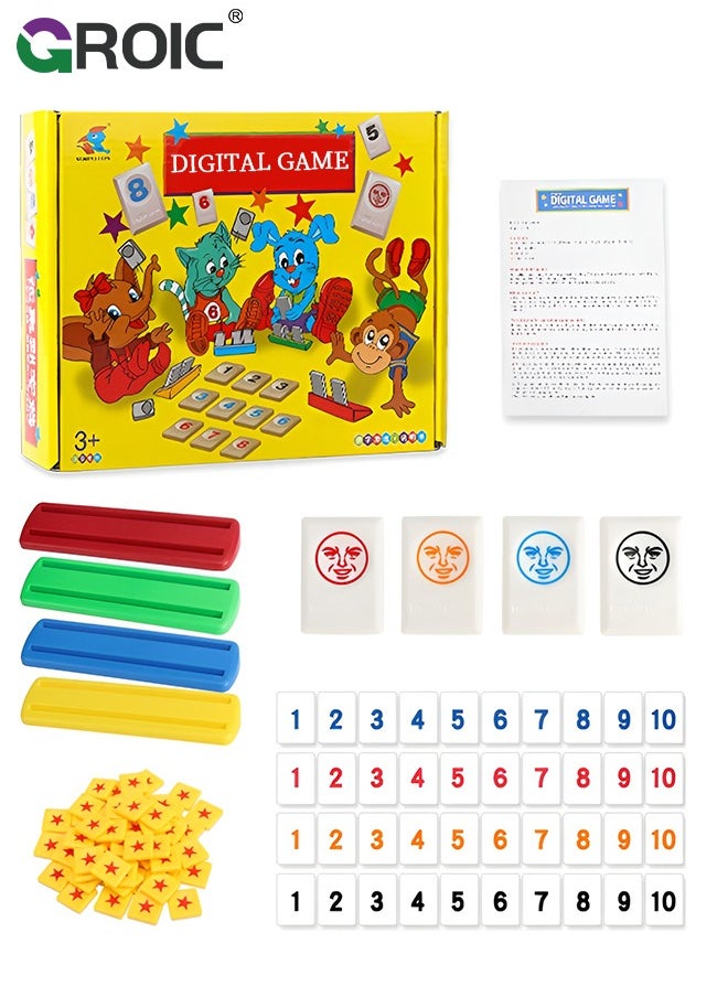 GROIC - Rummy Cube Game with 4 Racks, Rummy Cube Game Set with 44 Number Cards, 56 Star Cards, Rummy Tiles Travel Family Classic Board Games Learning Puzzle Games for Kids - Image 1