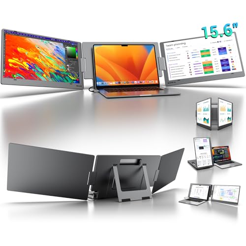 KYY Laptop Screen Extender, 15.6" Monitor Extender with Type-C Plug&Play, 1080P FHD Portable Triple Monitor for Laptop with Alloy Dual Display fit 13"-17", Portable Extended Screen for Mac/Wins/Chrome - Image 1