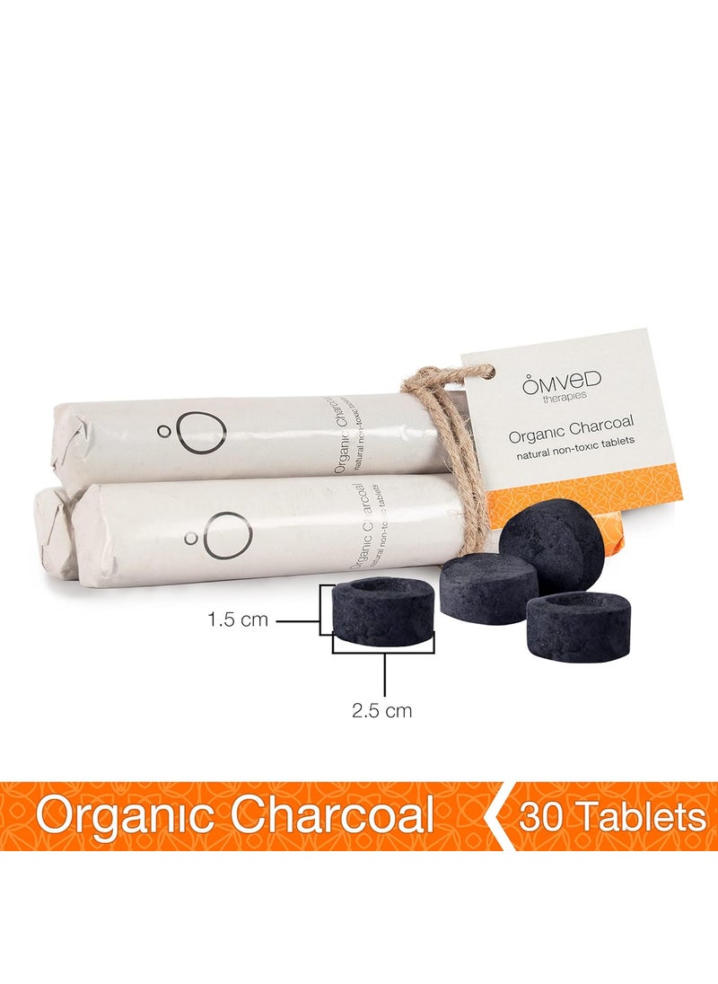 Omved Organic Charcoal Grey Tablets for Multipurpose Use and Burning Dhoop 60 Tablets