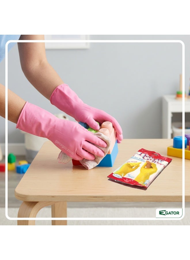 Gator Deluxe Grip Hand Gloves | Reusable Cleaning Gloves | Textured Grip | Household & Janitorial Use | Medium | Pink - Image 2