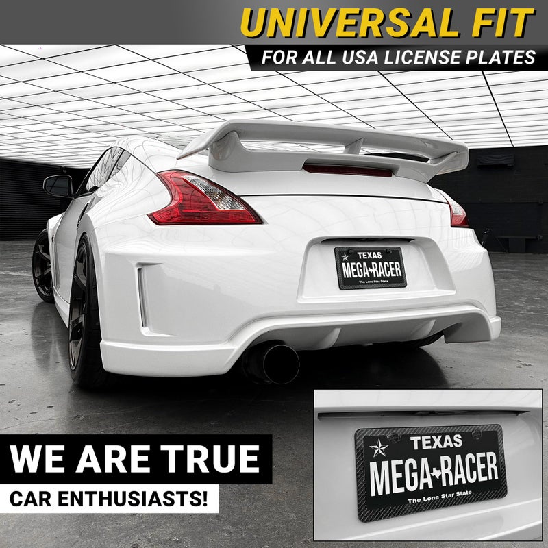 Mega Racer Premium Slim Carbon Fiber Design License Plate Frames â€“ 2 Pack, Rust-Free Stainless Steel & Rattle-Free, Street Legal, Universal with Screw Caps, Thin Metal Front & Rear Car Tag Holders for Men - Image 3
