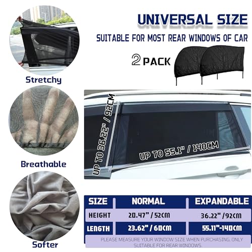 OUTTDID Car Rear Window Screens for Side Windows 2 Pack Side Window Sun ShadesStretchy Mosquito Net Cover Fit Cars SUVs Up to 3622x551 - Image 3