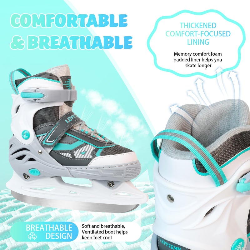 LEVYTEMP Adjustable ice Skates for Kids Boys Girls, 4 Size Triple Protection Beginner Figure Blades with Ankle Support for Outdoor and Rink,Grey - Image 5