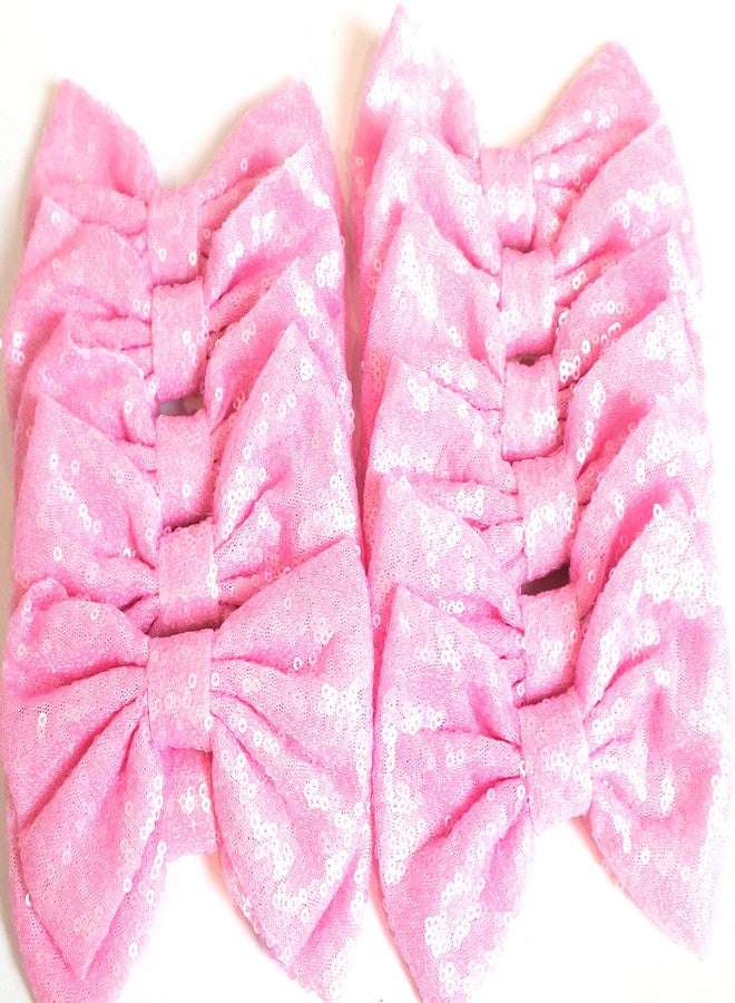 CLGIFT Set of 12 5 Inches Large Sequin Bows, DIY Fabric Hair Bows - Wholesale No Clips (Light Pink