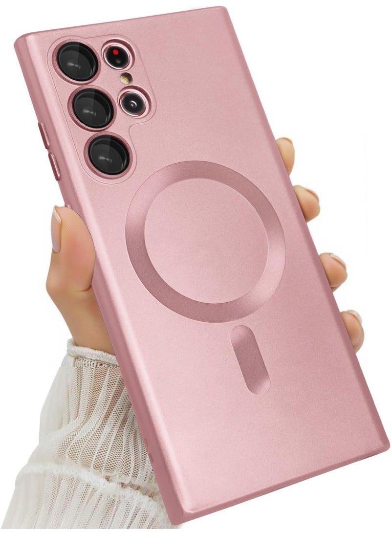 Case Galaxy S22 Ultra Case Magnetic  Support Magsafe Charger  Wireless Anti-Scratch Shockproof Full Camera Protection Slim Thin Silicon Phone Cover Case for Samsung Galaxy S22 Ultra 6.8 Pink - Image 1
