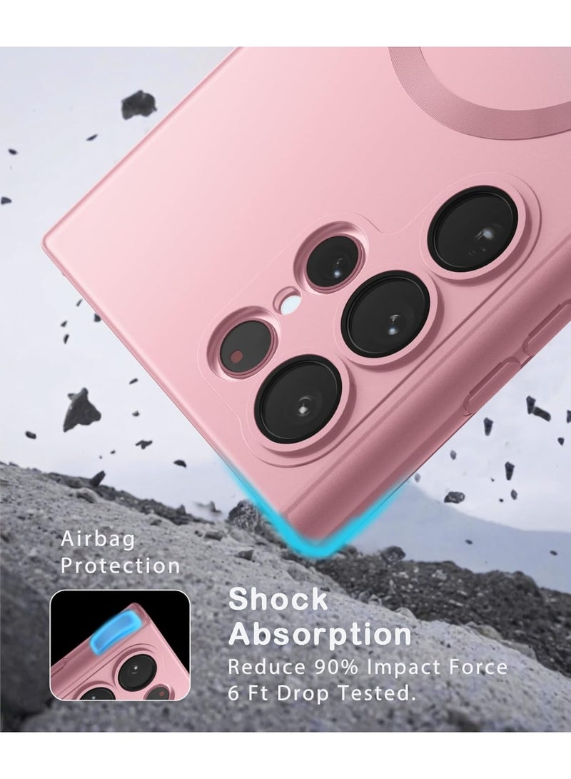 Case Galaxy S22 Ultra Case Magnetic  Support Magsafe Charger  Wireless Anti-Scratch Shockproof Full Camera Protection Slim Thin Silicon Phone Cover Case for Samsung Galaxy S22 Ultra 6.8 Pink - Image 2