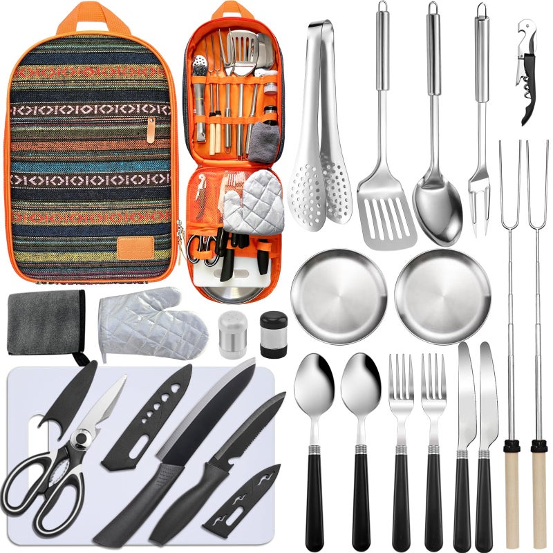 Bsotas Camping Cooking Set- 24 Pcs Camping Utensils Camping Essentials Camping Gear for Camp Kitchen Cooking and Grilling, Portable Outdoor Cooking Travel Set for RV Tent Camper, BBQs, Camping Accessories - Image 1