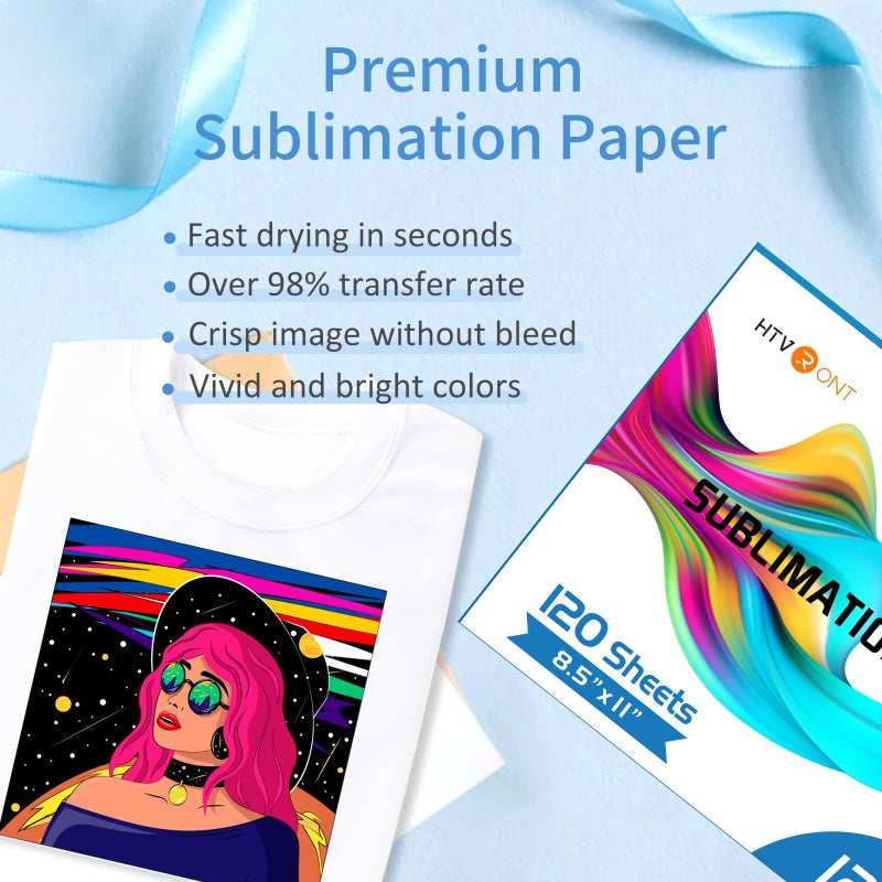 HTVRONT Sublimation Paper 8.5x11 Inch 120 Sheets | High Transfer Rate Printer-Friendly Sublimation Sheets for T-Shirts & Mugs | Compatible with Epson/HP/Canon (A4 Size, Quick-Dry, No Curl) - Image 2
