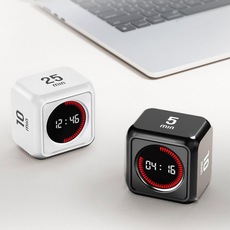 Visual Timer Cube, Silent Flash Screen with Gravity Sensor for Countdown and Countup, 99 Minutes for Work Learning Study Kitchen, White - Image 4