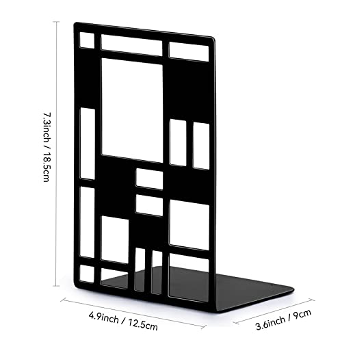 INNÃ”PLUS Book Ends, Bookends, Book Ends for Shelves, Bookends for Heavy Books, Book Divider Decorative Holder, Metal Heavy Duty Bookend Black 1 Pair, Abstract Art Desgin Book Stopper Supports for Office, Home - Image 4