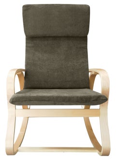 Moon Home and more.. Modern Bentwood Rocking Chair Chenille Fabric Upholstered Relax Rocker Lounge Chair Brown  - Image 3