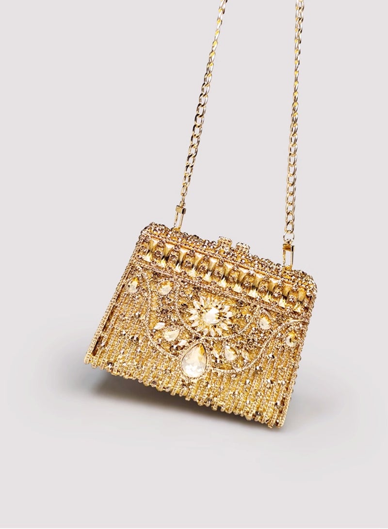 Luxury Gold Hollow Out Flower Inlaid Crystal Gemstone Evening Bag Party Bag Clutch Handbag  - Image 4
